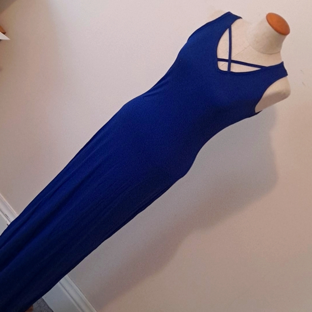 Sleeveless Royal Blue Long Cocktail Dress